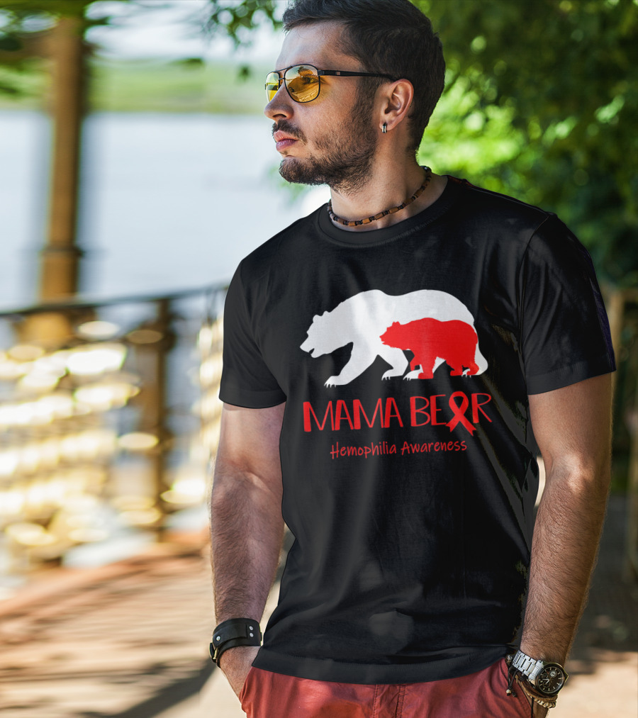 Mama Bear Hemophilia Awareness Red Ribbon Bears T-Shirt
