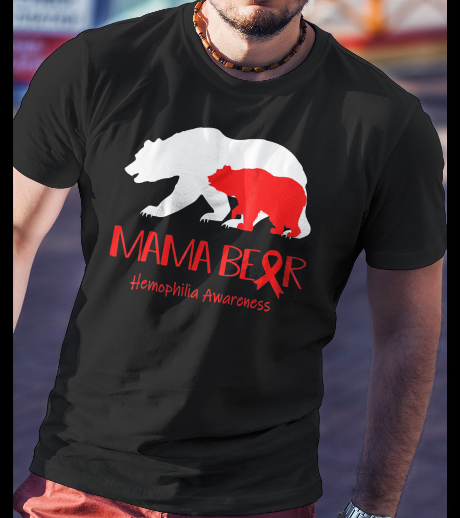 Mama Bear Hemophilia Awareness Red Ribbon Bears T-Shirt