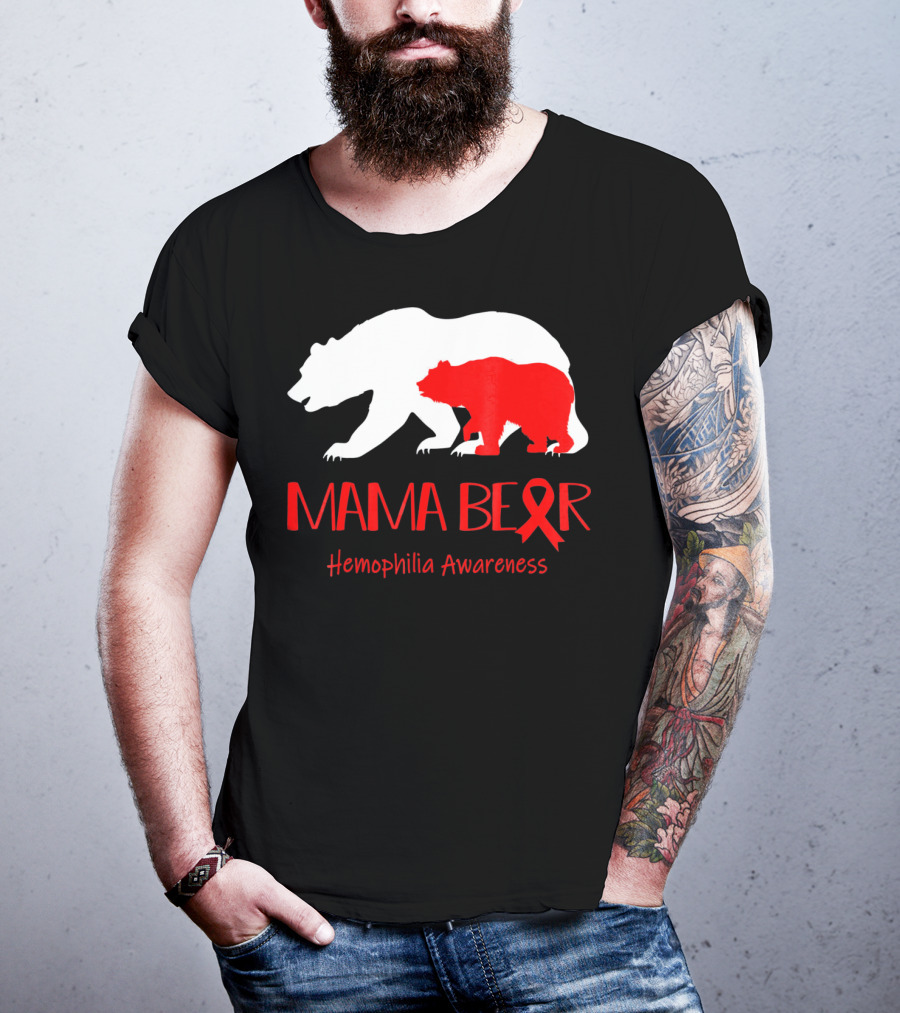 Mama Bear Hemophilia Awareness Red Ribbon Bears T-Shirt