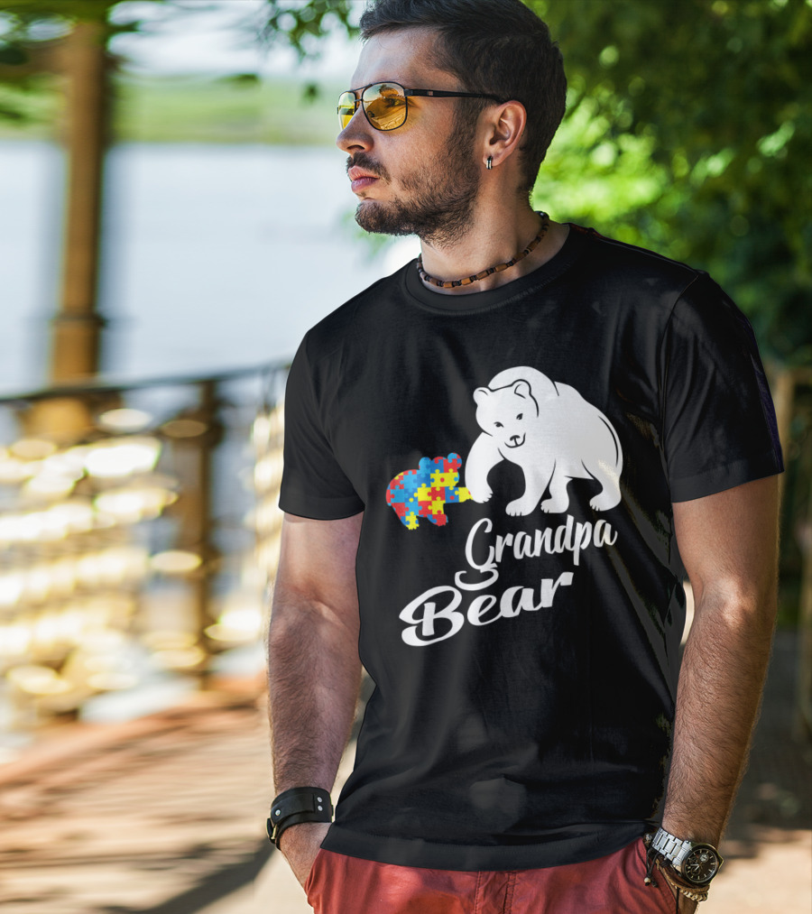 Grandpa Bear Autism Awareness Puzzle Bear T-Shirt
