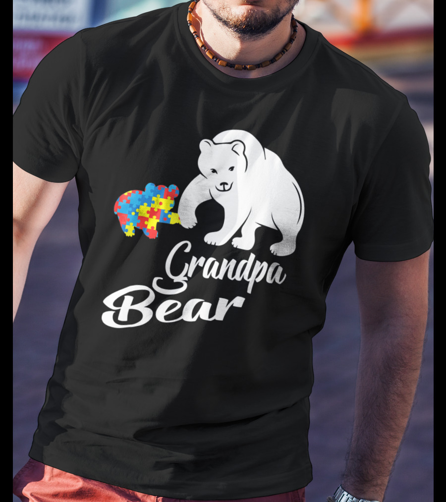 Grandpa Bear Autism Awareness Puzzle Bear T-Shirt