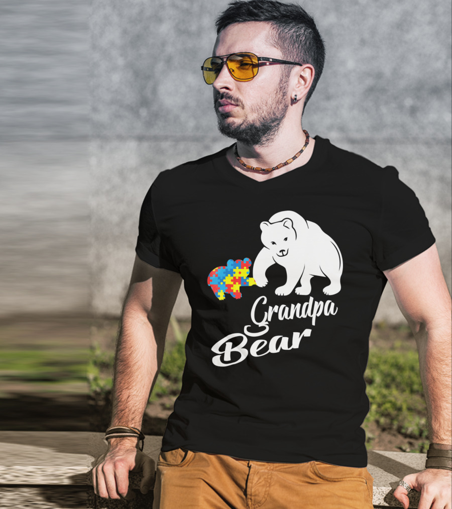 Grandpa Bear Autism Awareness Puzzle Bear T-Shirt