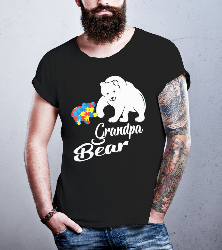 Grandpa Bear Autism Awareness Puzzle Bear T-Shirt