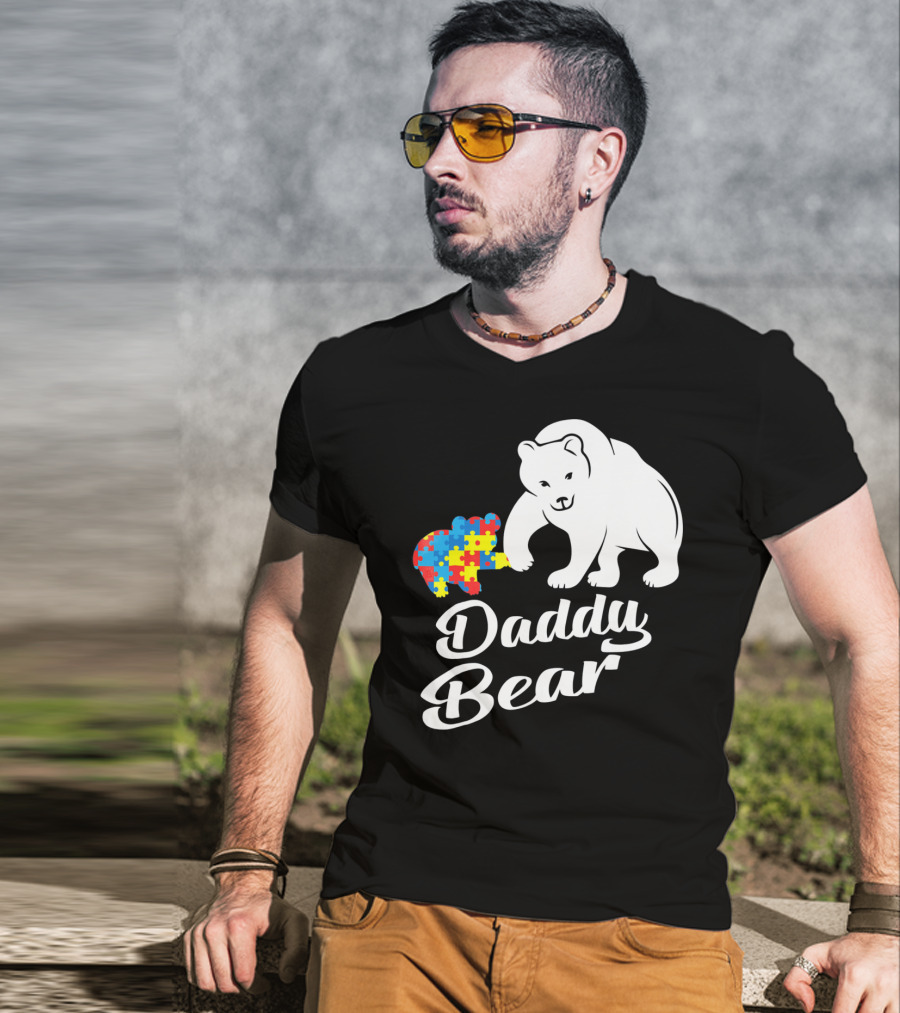 Daddy Bear Autism Puzzle Heart T-Shirt