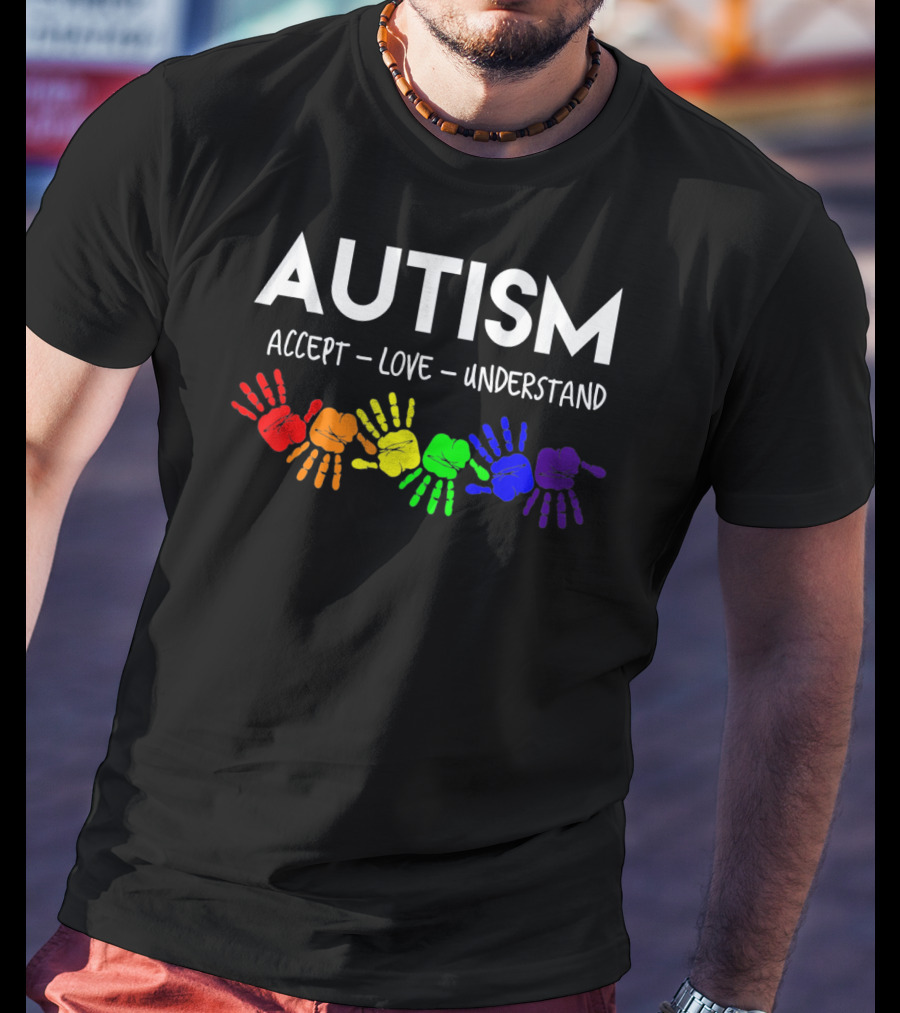 AUTISM Accept Love Understand Rainbow Handprints T-Shirt