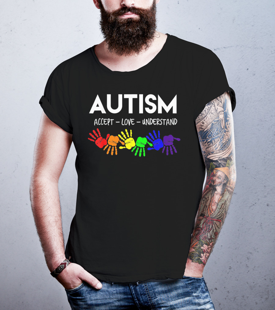 AUTISM Accept Love Understand Rainbow Handprints T-Shirt