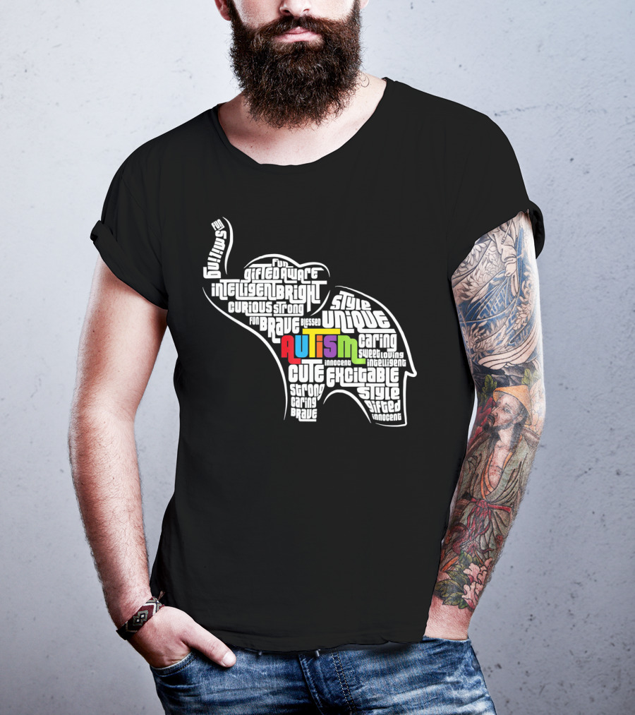 Autism Awareness Elephant Fun Intelligent Unique Excitable Gifted Bright Curious Strong Brave Cute Caring Innocent T-Shirt