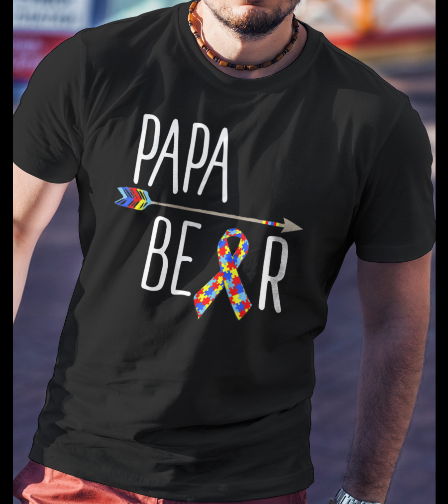 April Autism Awareness Papa Bear Puzzle Ribbon Arrow T-Shirt