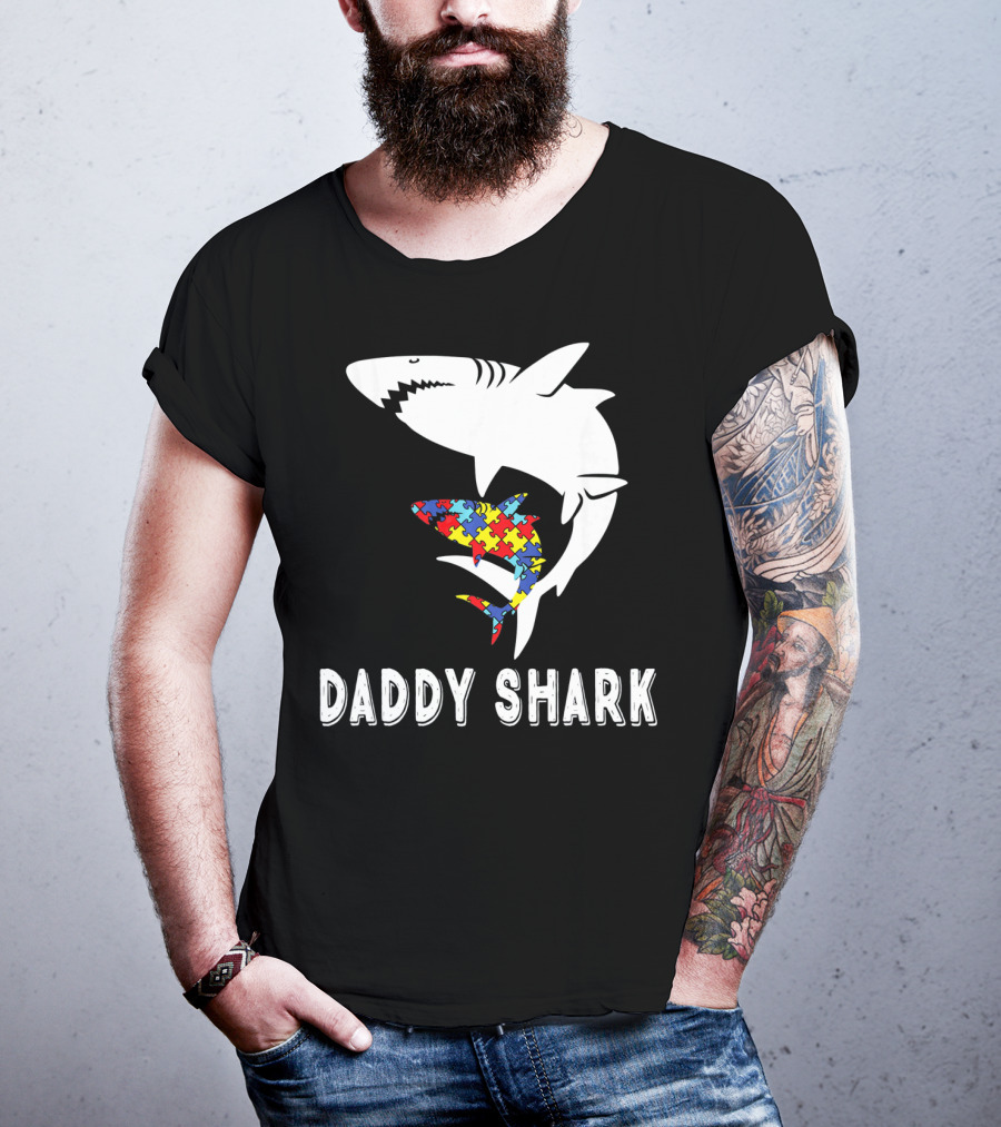 Daddy Shark Autism Awareness Puzzle Piece Sharks T-Shirt