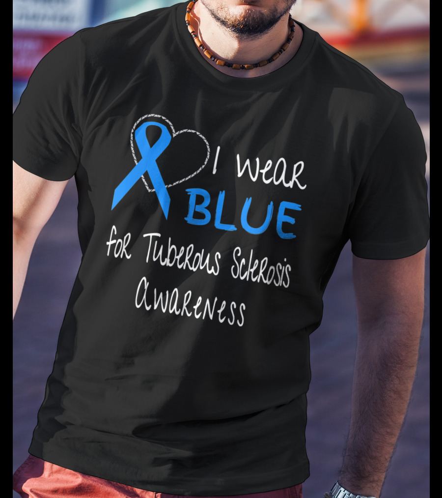 I Wear Blue For Tuberous Sclerosis Awareness With Heart Outline T-Shirt