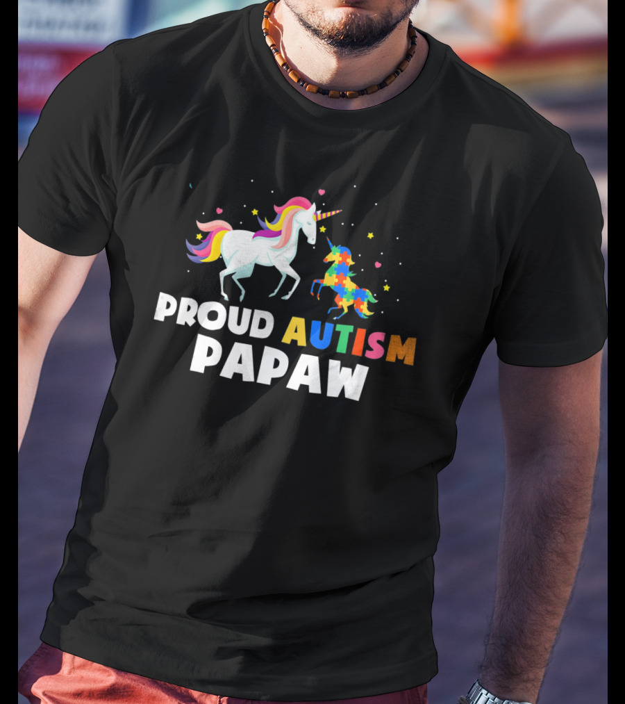Proud Autism PAPAW Unicorn Autism Awareness T-Shirt