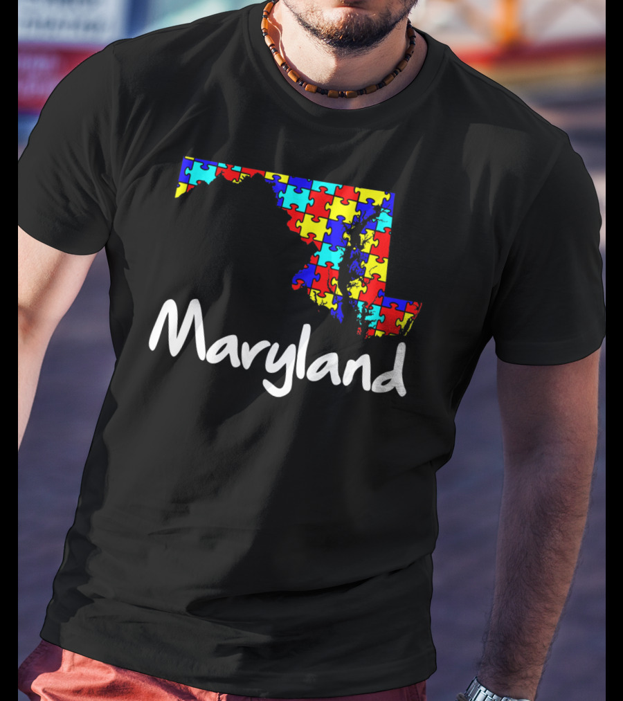 Maryland Puzzle Map Autism Awareness T-Shirt
