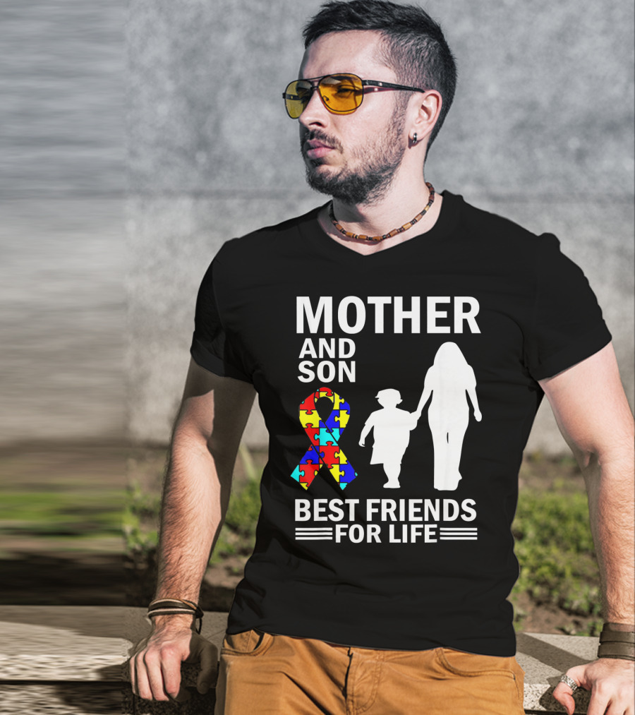 Mother And Son Autism Awareness Best Friends For Life Puzzle T-Shirt