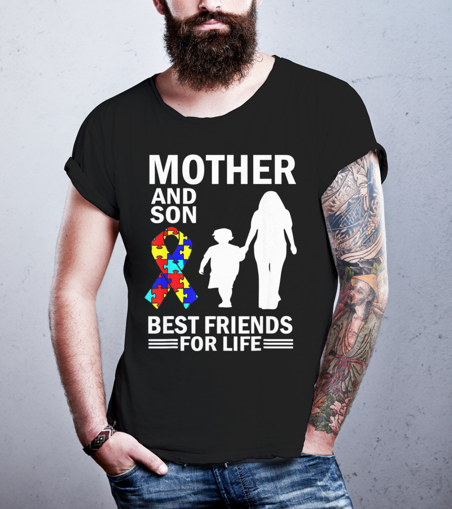 Mother And Son Autism Awareness Best Friends For Life Puzzle T-Shirt