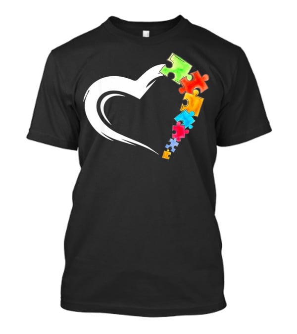 Autism Awareness Love Heart With Colorful Kind Puzzle Pieces T-Shirt