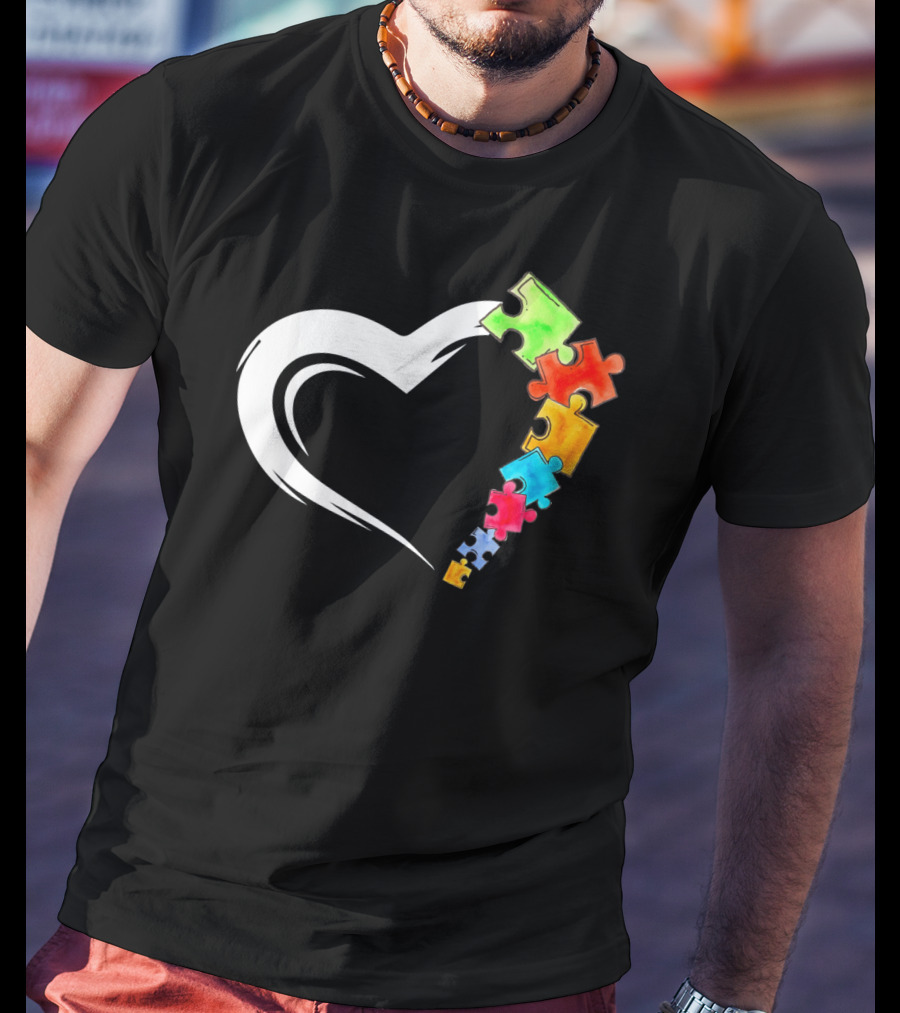 Autism Awareness Love Heart With Colorful Kind Puzzle Pieces T-Shirt