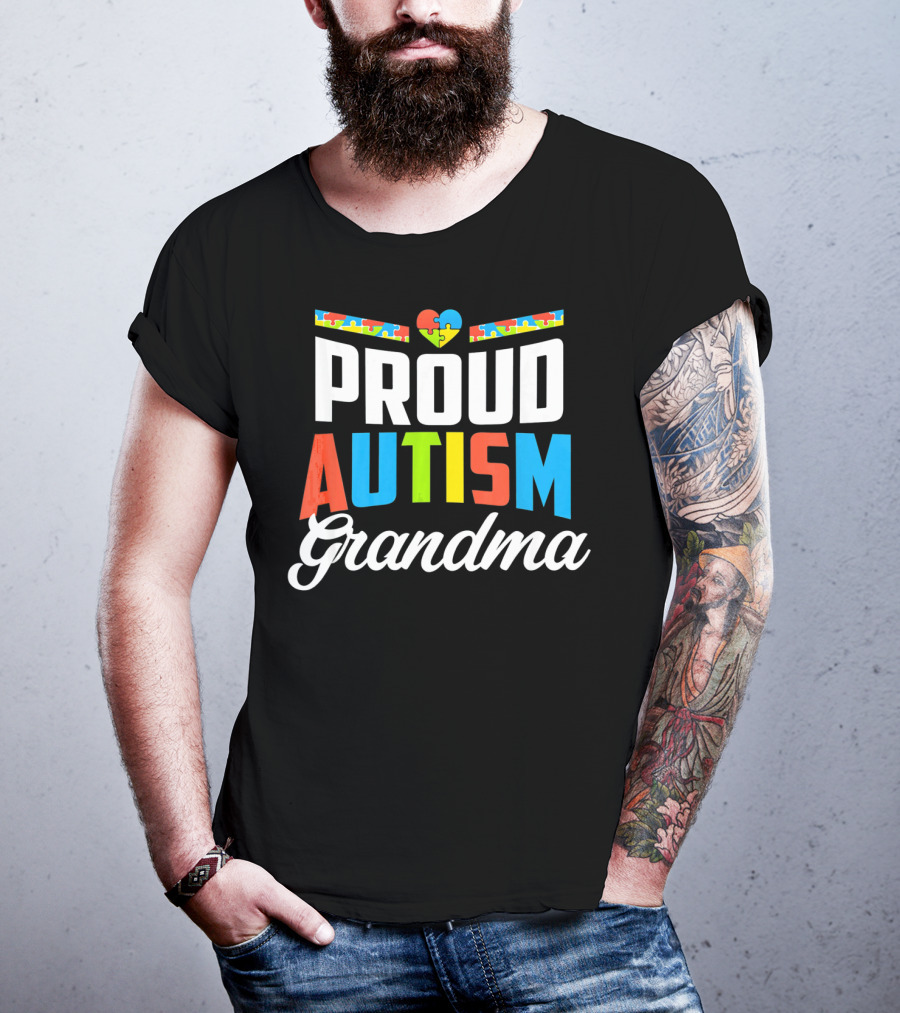 Proud Autism Grandma Puzzle Heart Awareness Support T-Shirt