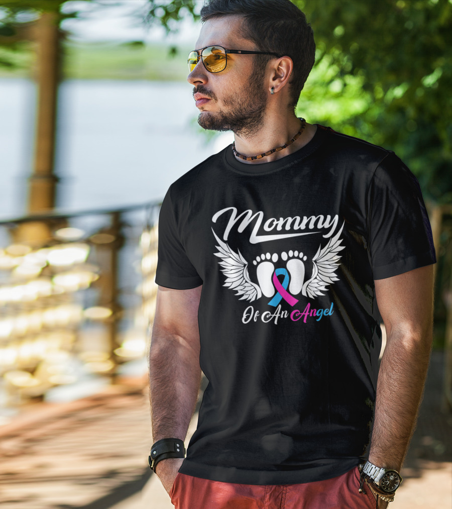 Mommy Of An Angel Miscarriage Awareness Footprints And Wings T-Shirt