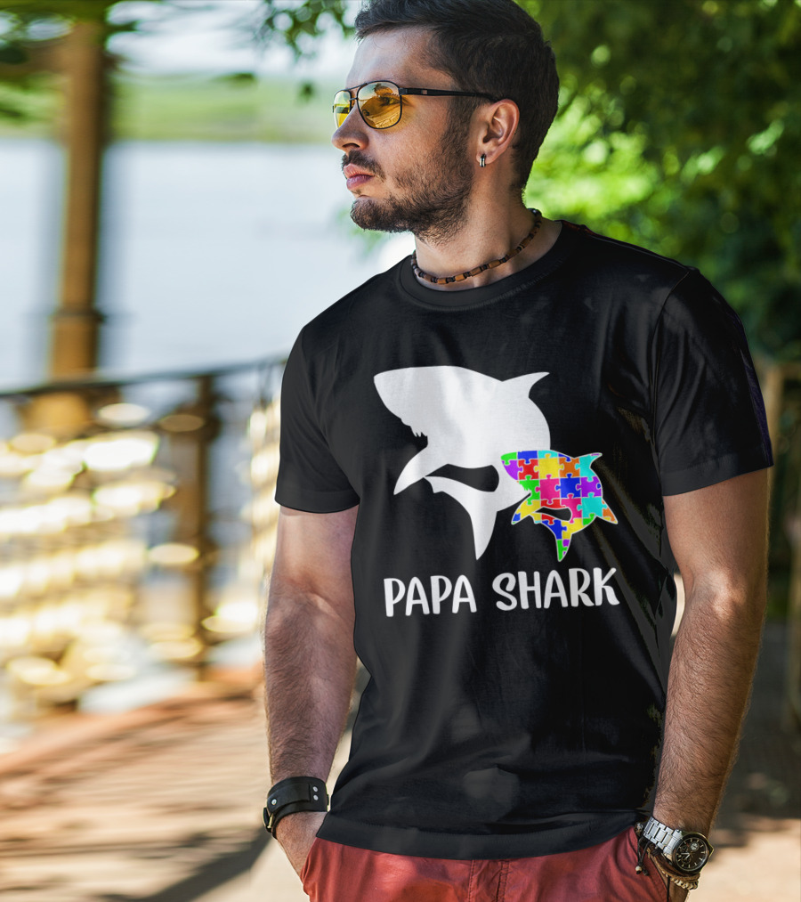 Papa Shark Autism Awareness Puzzle Shark T-Shirt