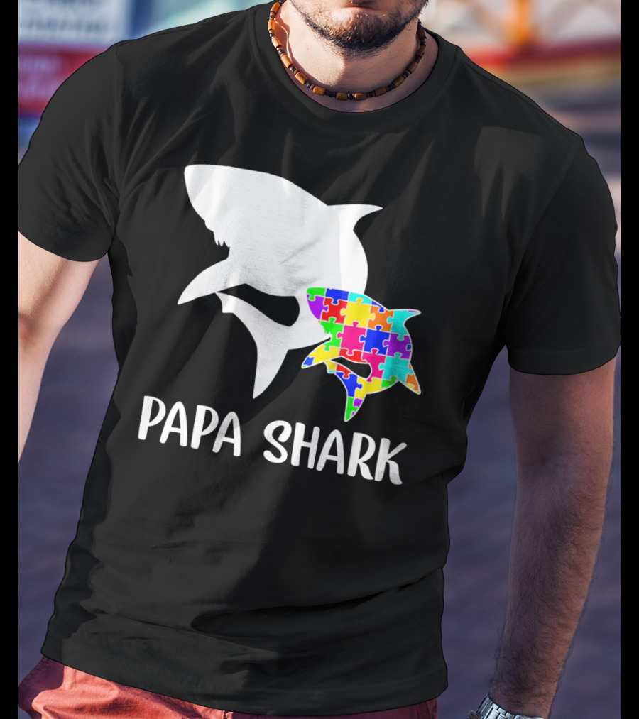 Papa Shark Autism Awareness Puzzle Shark T-Shirt
