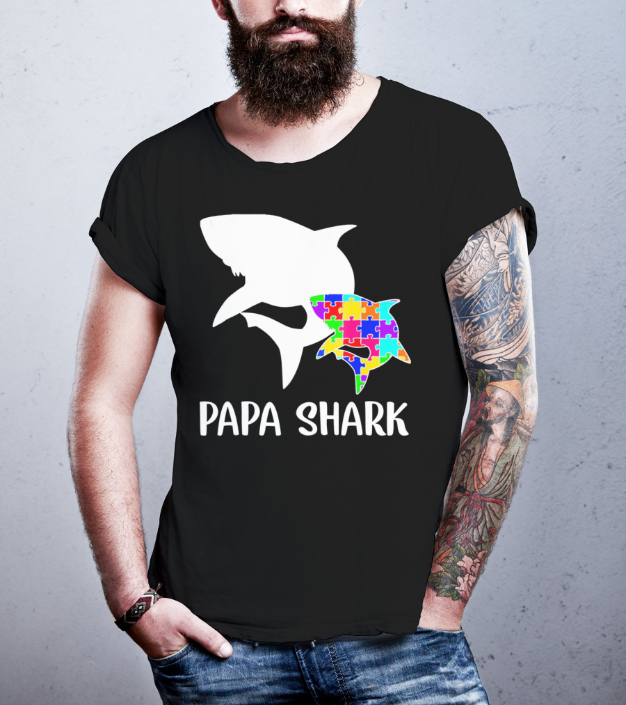 Papa Shark Autism Awareness Puzzle Shark T-Shirt