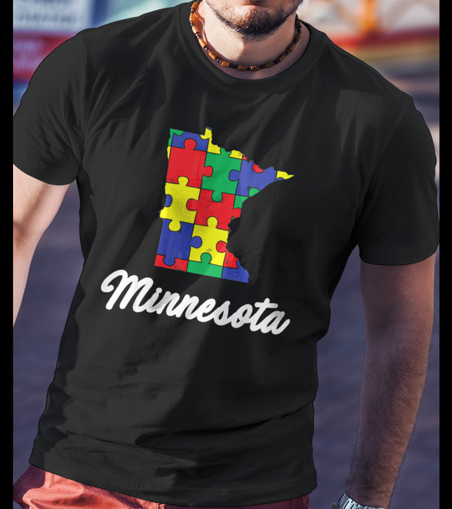 Minnesota Autism Awareness Puzzle Map T-Shirt