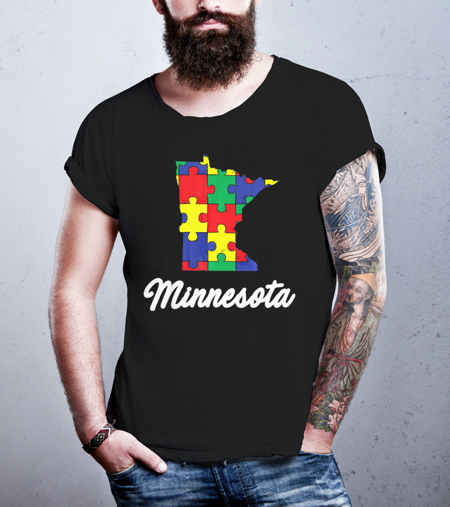 Minnesota Autism Awareness Puzzle Map T-Shirt