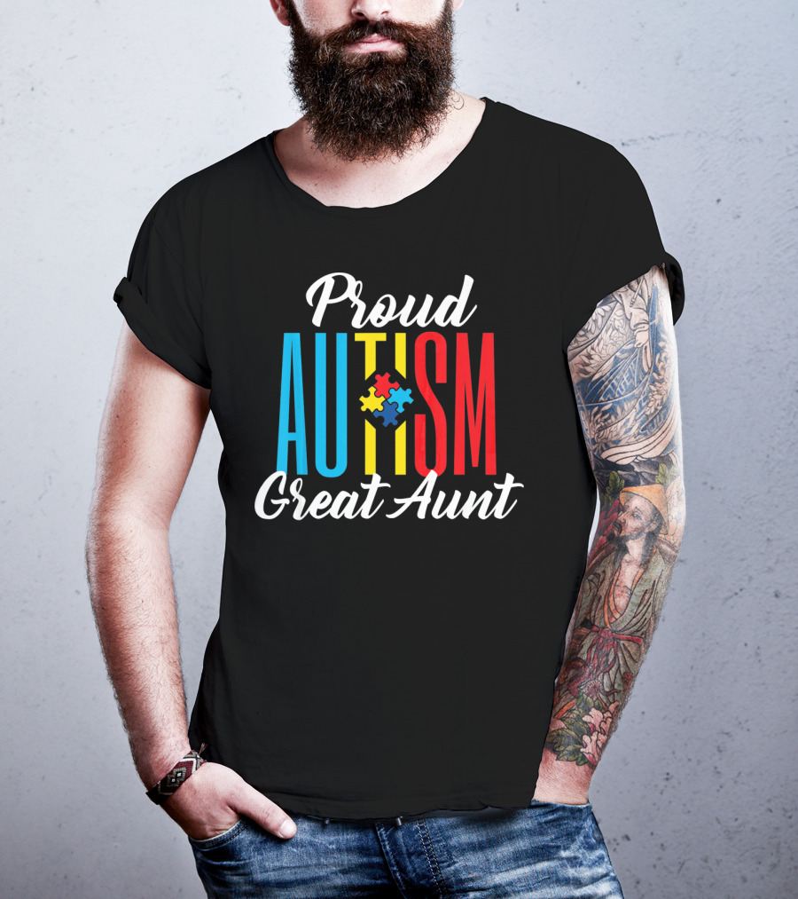 Proud Autism Great Aunt Puzzle Piece Awareness Support T-Shirt