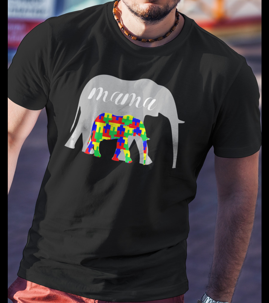 Mama Elephant Puzzle Autism Awareness T-Shirt