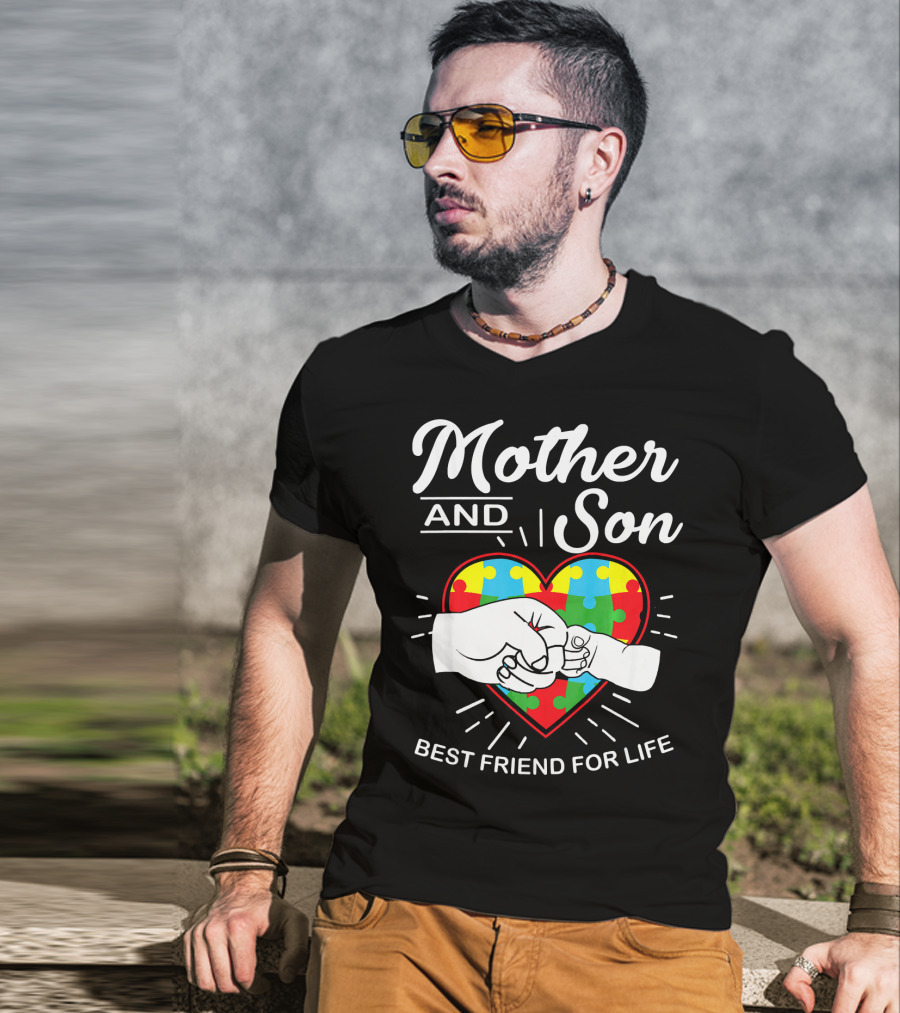 Mother And Son Autism Awareness Heart Best Friend For Life T-Shirt