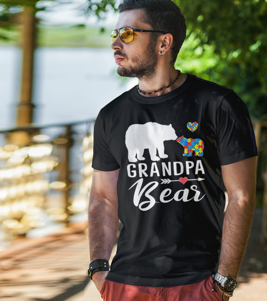 Grandpa Bear Autism Awareness Puzzle Heart Love T-Shirt