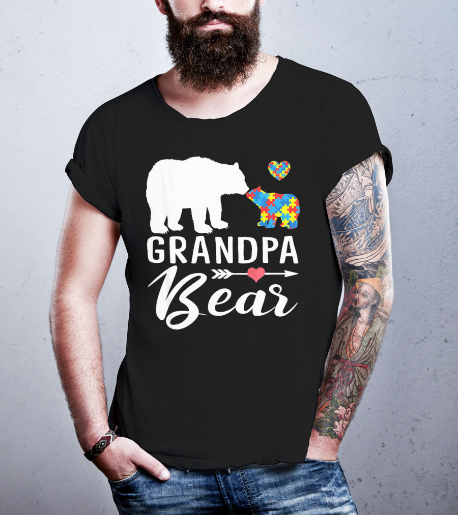 Grandpa Bear Autism Awareness Puzzle Heart Love T-Shirt