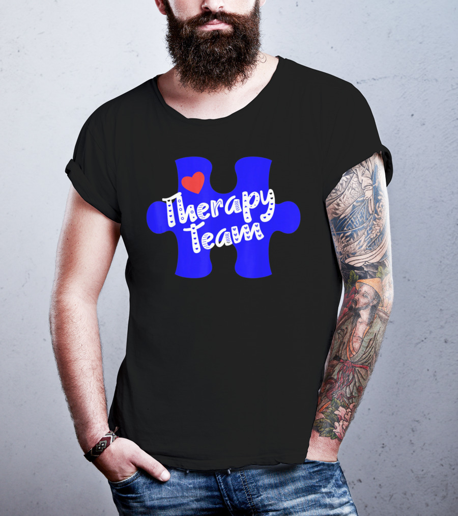 Therapy Team Blue Puzzle Heart Autism Awareness T-Shirt