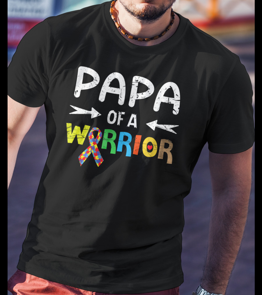 Papa Of A Warrior Autism Awareness Puzzle T-Shirt