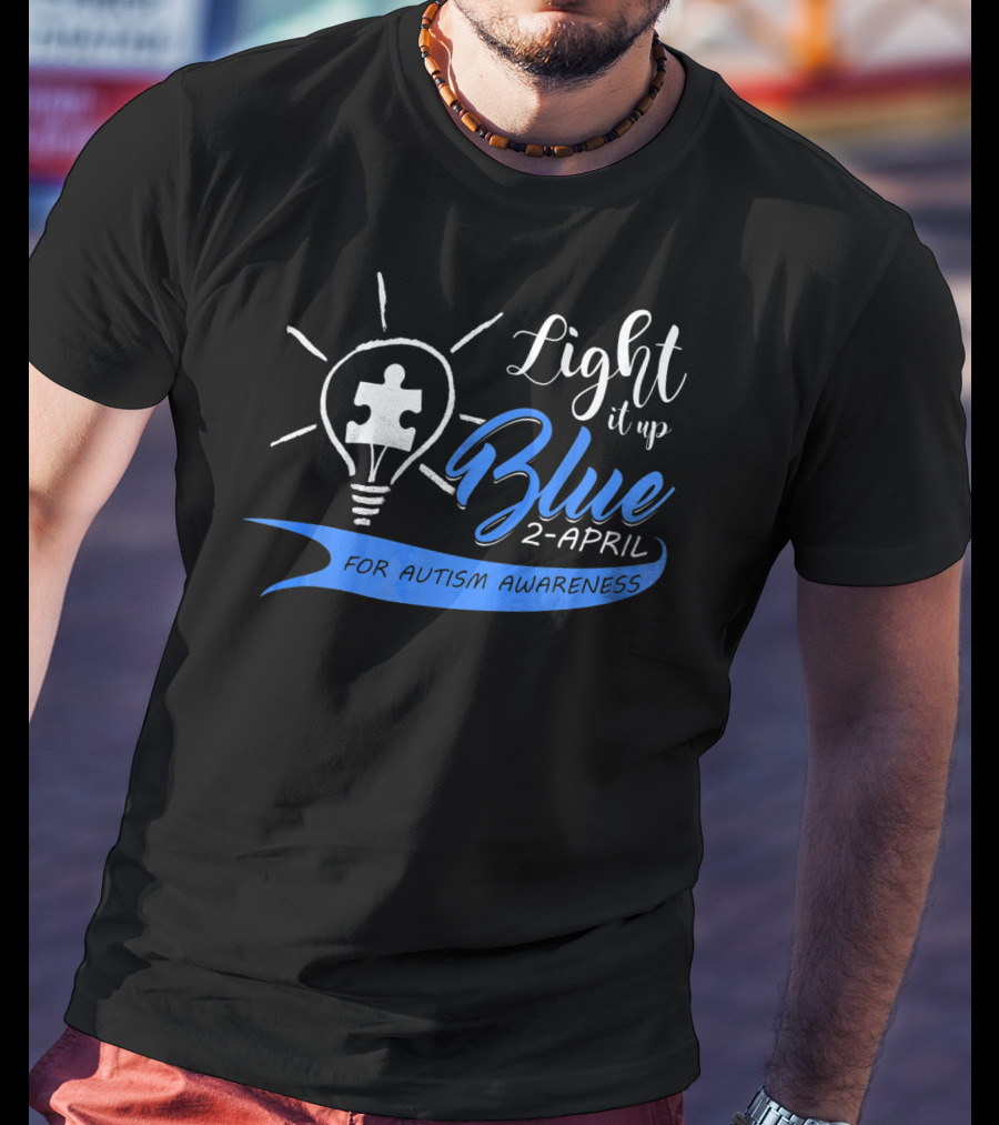 Light It Up Blue 2-April For Autism Awareness Puzzle Bulb T-Shirt