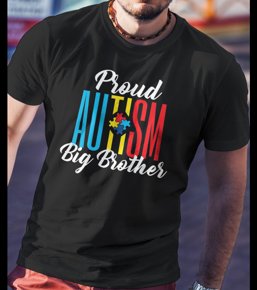 Proud Autism Big Brother Awareness Puzzle Colors T-Shirt