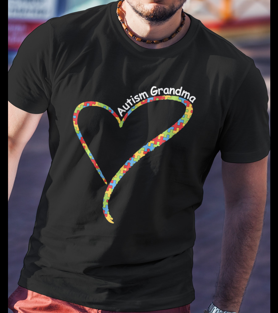 Autism Grandma Heart Puzzle Autism Awareness T-Shirt
