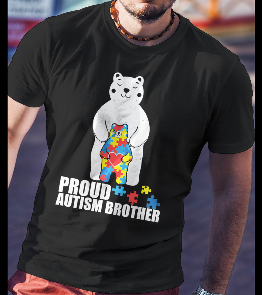 Proud Autism Brother Puzzle Bear Heart T-Shirt
