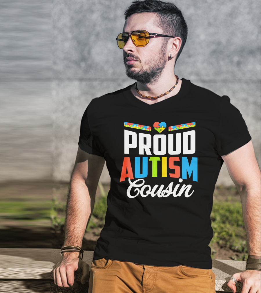 Proud Autism Cousin Heart Puzzle Awareness Support T-Shirt