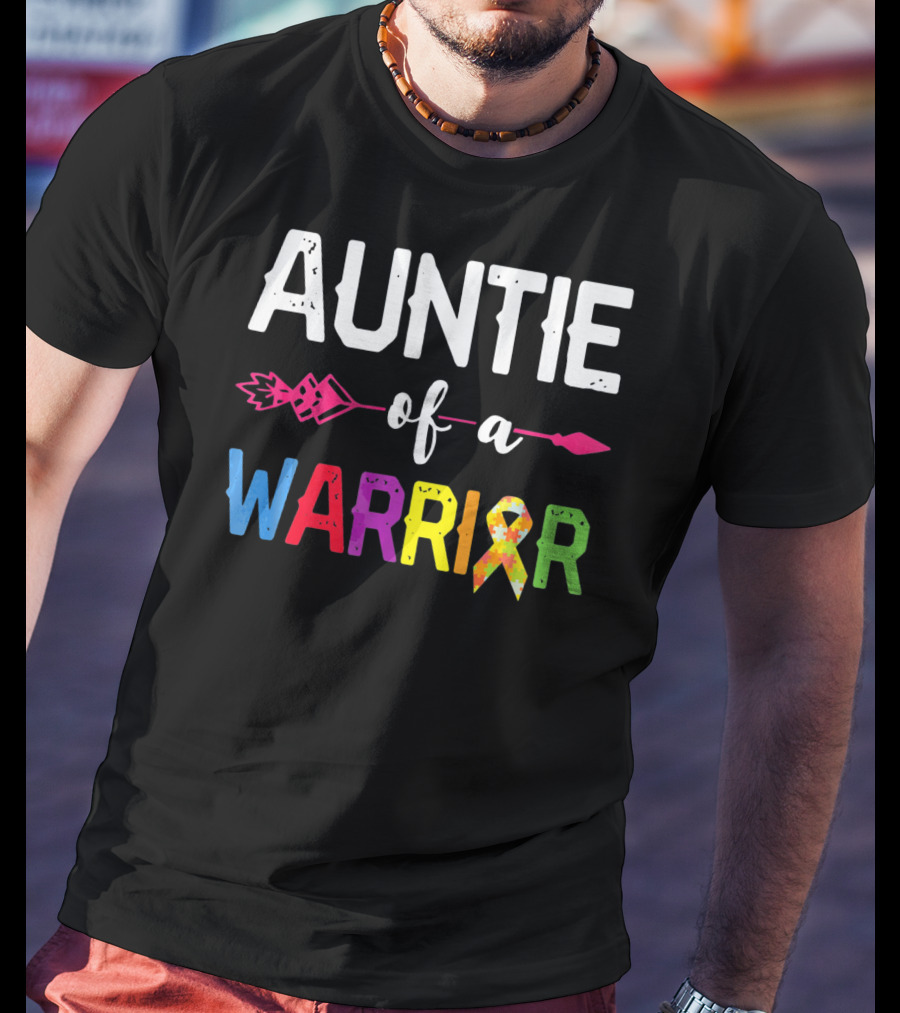 Auntie Of A Warrior Autism Awareness Colorful Puzzle T-Shirt