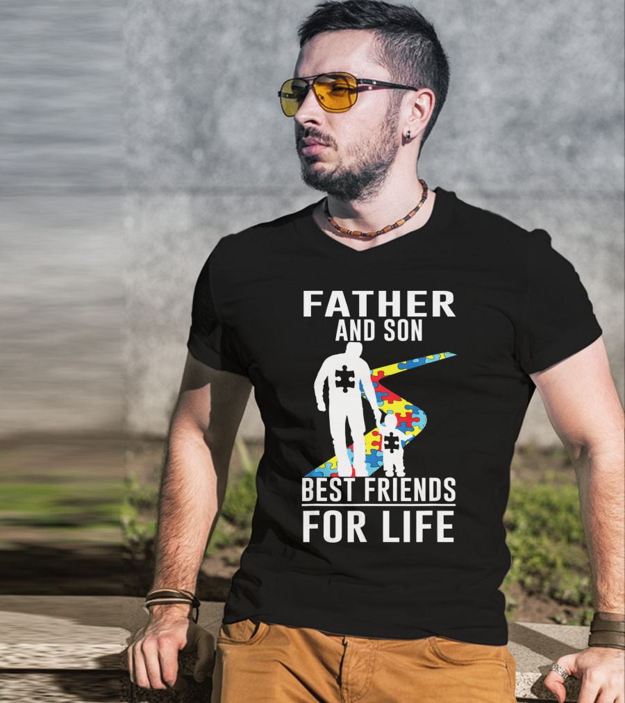 Father And Son Best Friends For Life Puzzle Piece Autism Awareness T-Shirt