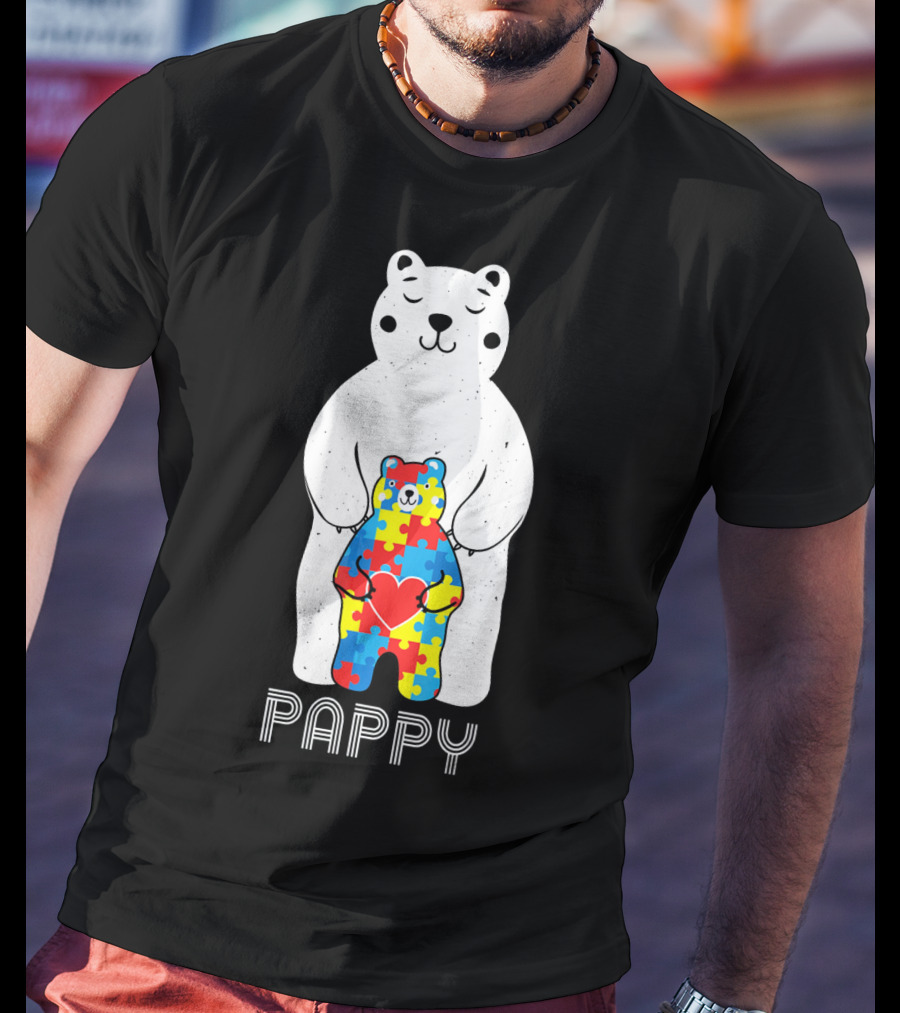 Pappy Bear Autism Awareness Love Puzzle Heart T-Shirt