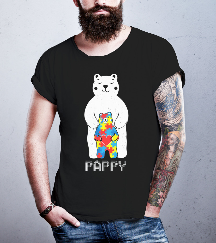 Pappy Bear Autism Awareness Love Puzzle Heart T-Shirt