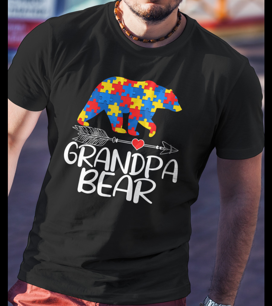 Grandpa Bear Autism Awareness Puzzle T-Shirt