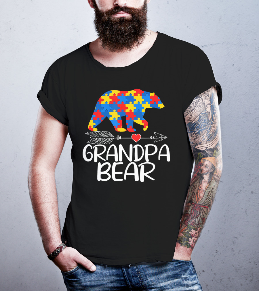 Grandpa Bear Autism Awareness Puzzle T-Shirt