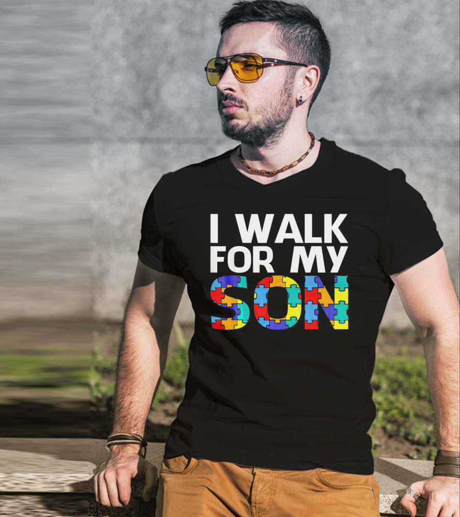 Autism Awareness I Walk For My Son Puzzle Piece T-Shirt