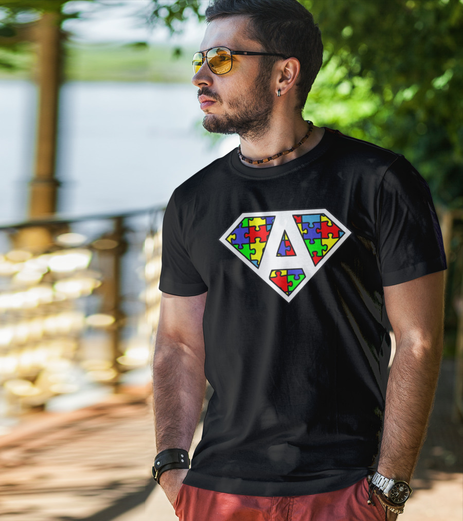 Autism Awareness Superhero Puzzle Shield Emblem T-Shirt