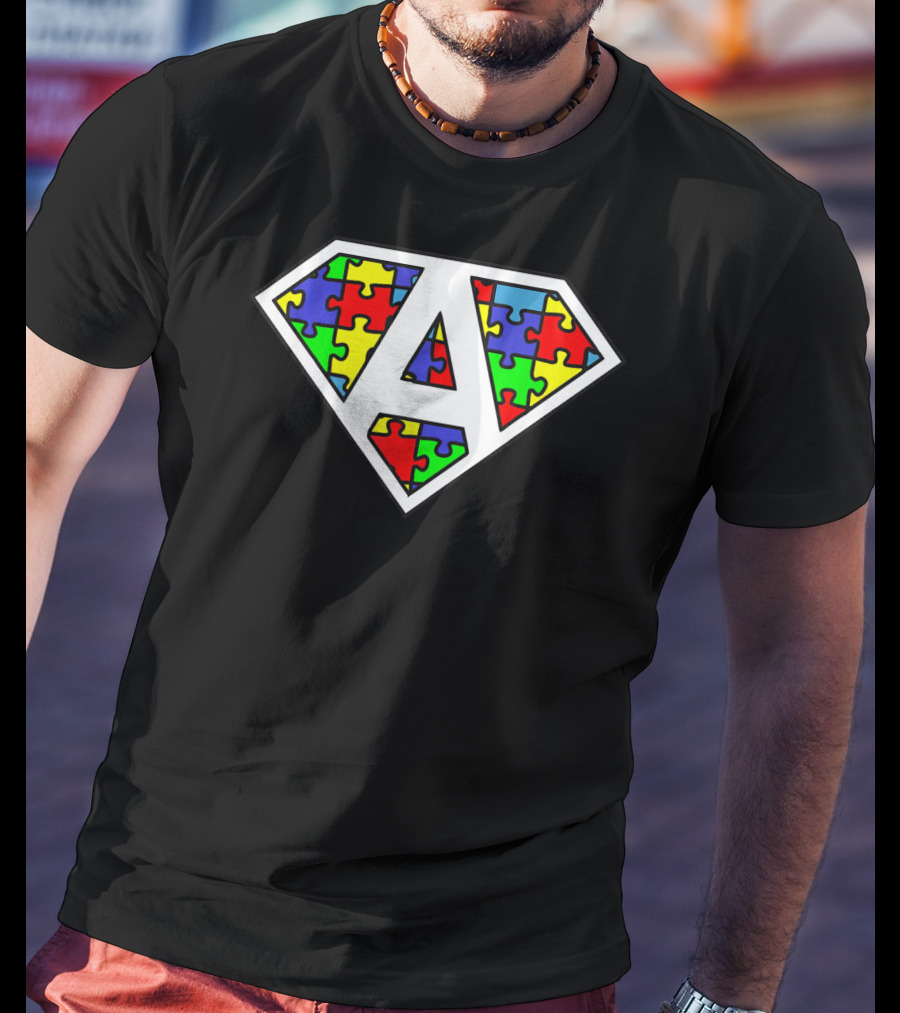 Autism Awareness Superhero Puzzle Shield Emblem T-Shirt