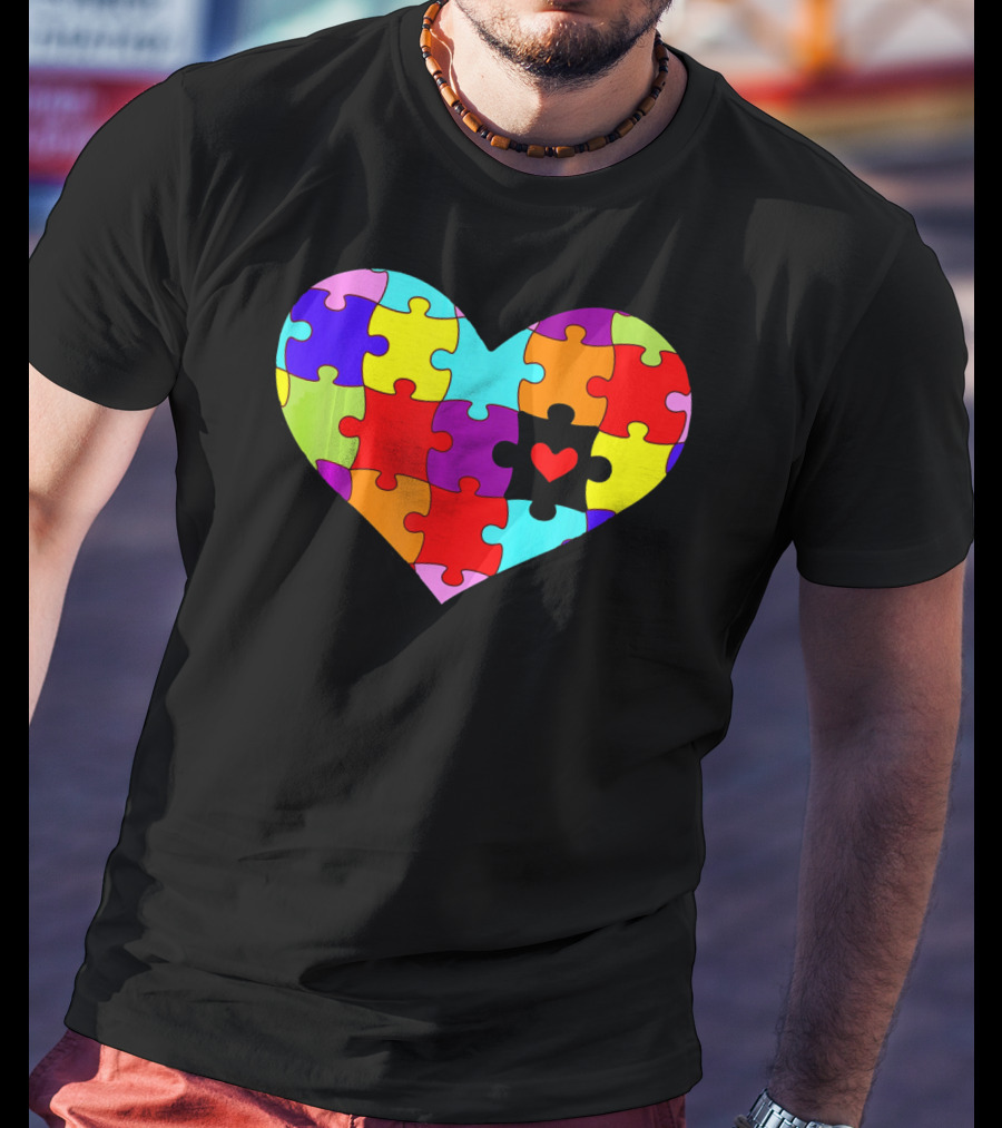 Autism Awareness Heart Puzzle Pieces Colorful T-Shirt