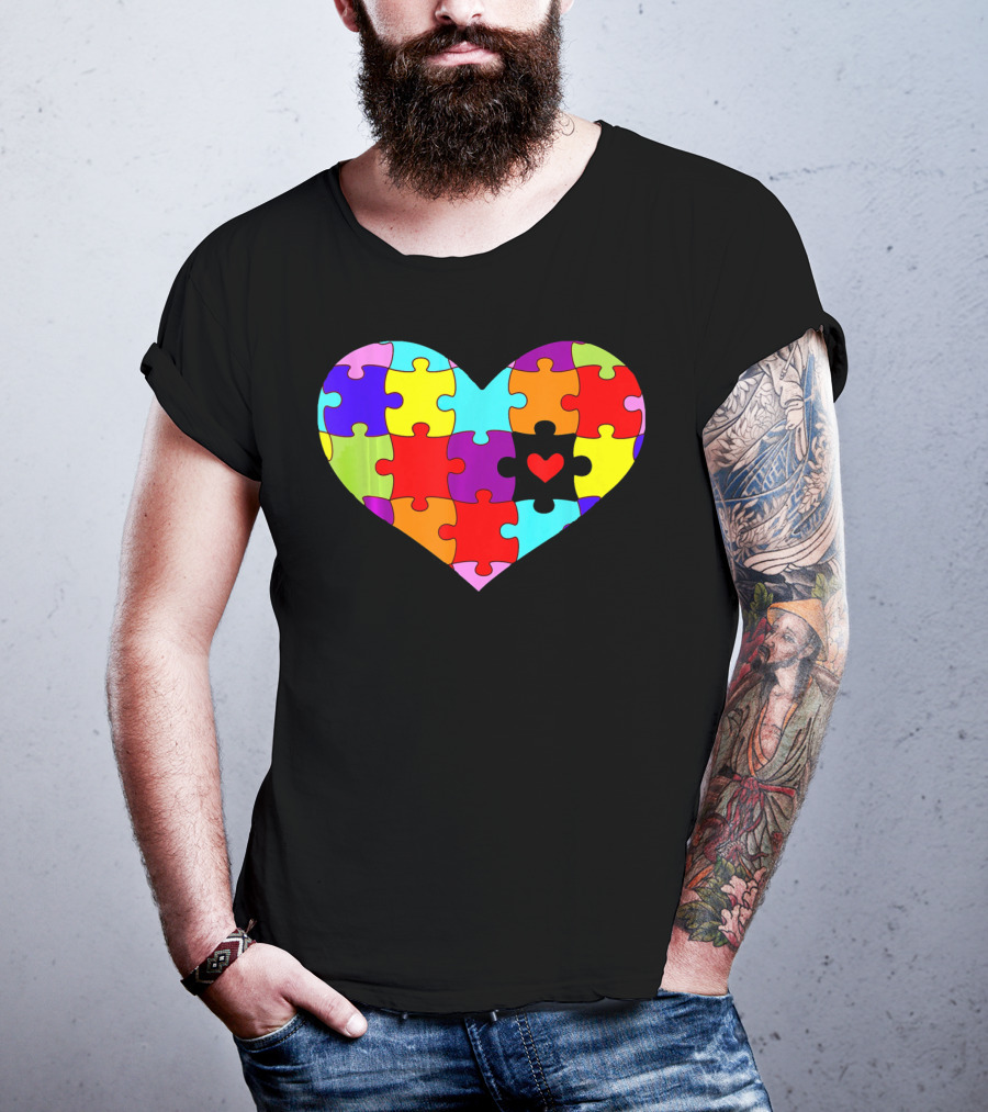Autism Awareness Heart Puzzle Pieces Colorful T-Shirt